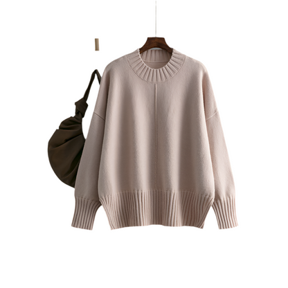 Women's Cozy Knit Round Neck Pullover Sweater - Loose Fit, Long Sleeve"