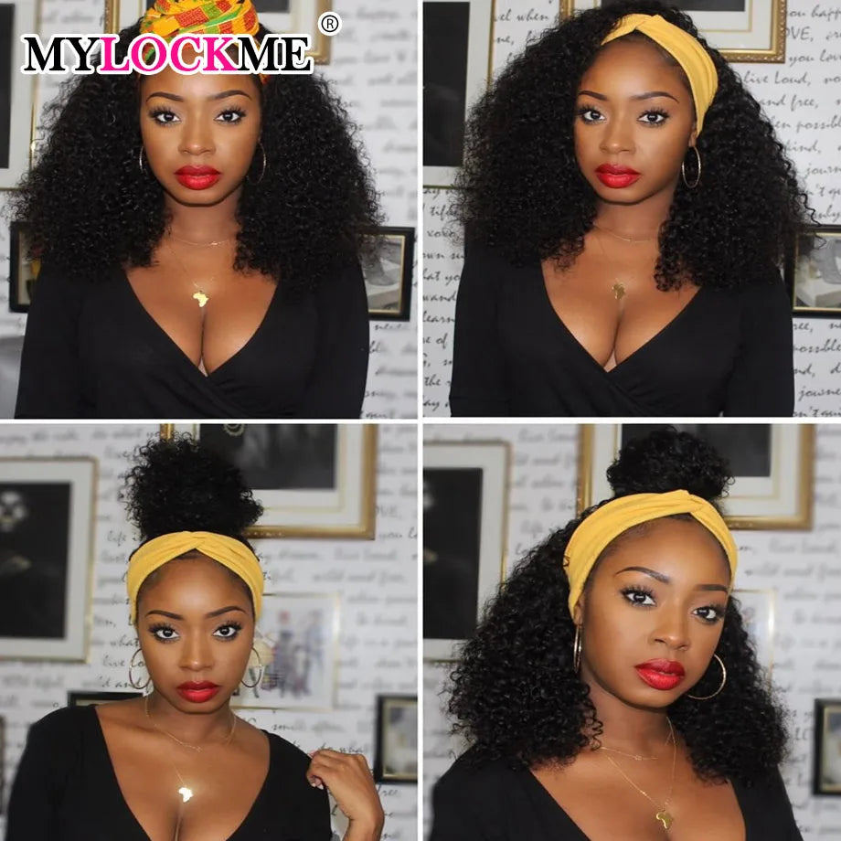 Headband Wig Human Hair Kinky Curly | 180% Density Glueless Full Machine Made Brazilian Wig