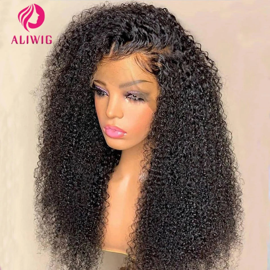 "exclusive limited  time offer" black curly lace front wigs | Deep Kinky Curly Brazilian Human Hair HD Lace Wig for Women