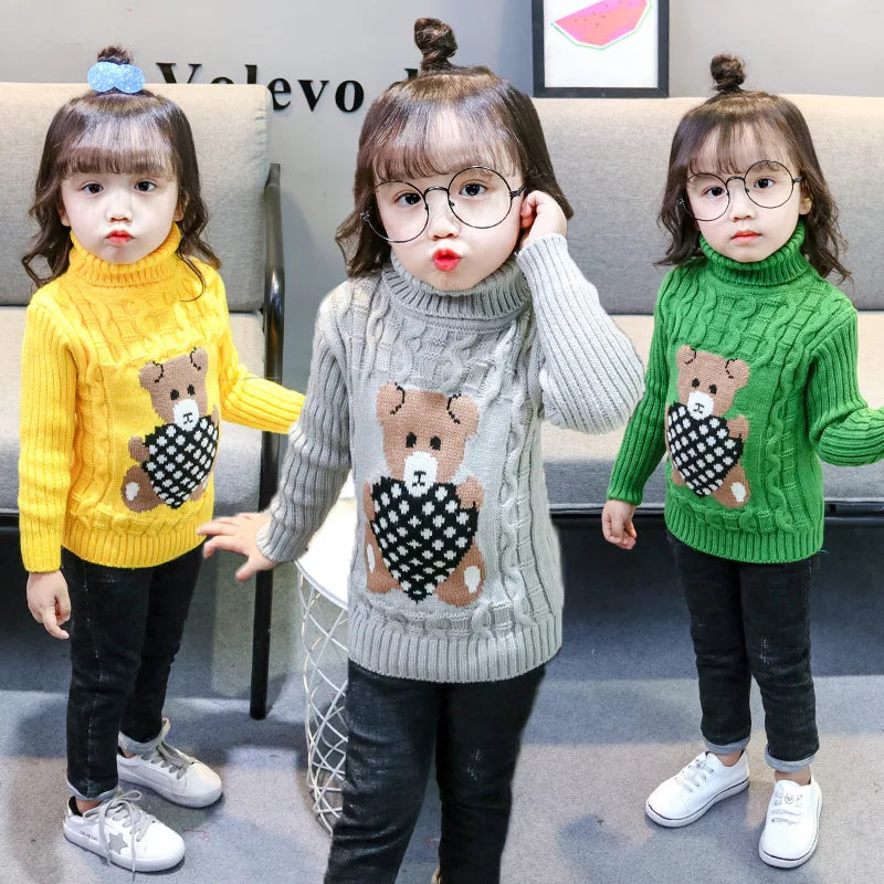 Children Clothing Kid Boys Cartoon Bear Sweater, Girls Pullover Tops Winter Warm Wear