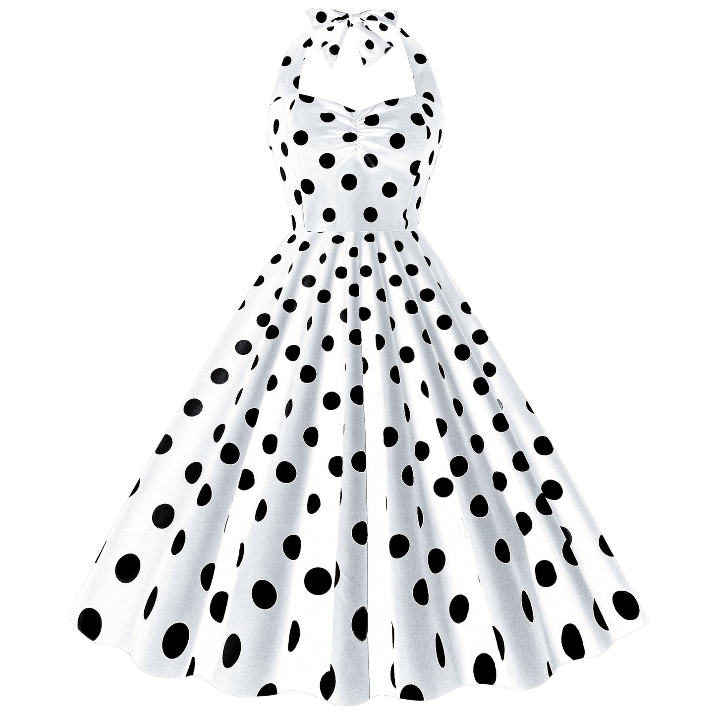 Polka Dot Slim-Fit Large Swing Dress in White