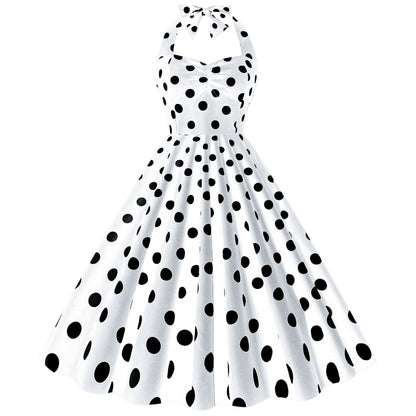 Polka Dot Slim-Fit Large Swing Dress in White