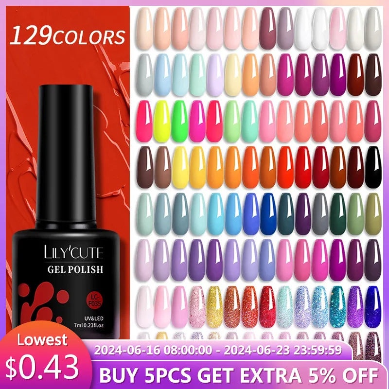 129 Colors Nail Gel Polish – 7ML Long-Lasting, Soak-Off UV/LED Gel