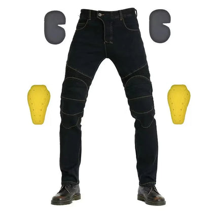 Men's Embroidered Motorcycle Jeans with Protective Gear – Perfect for Every Season