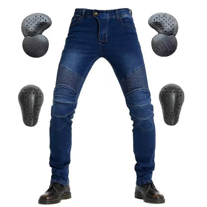 Men's Embroidered Motorcycle Jeans with Protective Gear – Perfect for Every Season