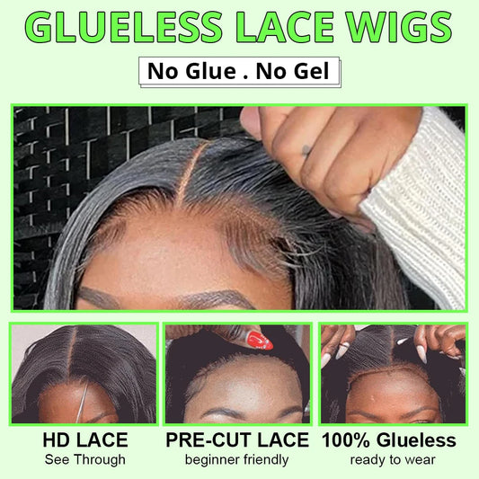 250% Pre Cut Straight Glueless Wig Human Hair, ready to Wear Brazilian for women