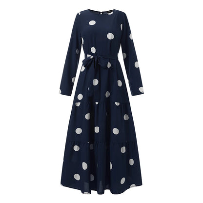 Women's Vintage Polka Dot Abaya Dress - Modest Maxi Hijab Sundress | Dubai Turkey Islamic Clothing