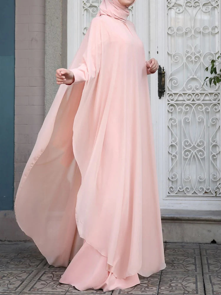 Women's Chiffon Abaya with Long Sleeves - Stylish, Hijab