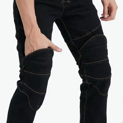 Men's Embroidered Motorcycle Jeans with Protective Gear – Perfect for Every Season