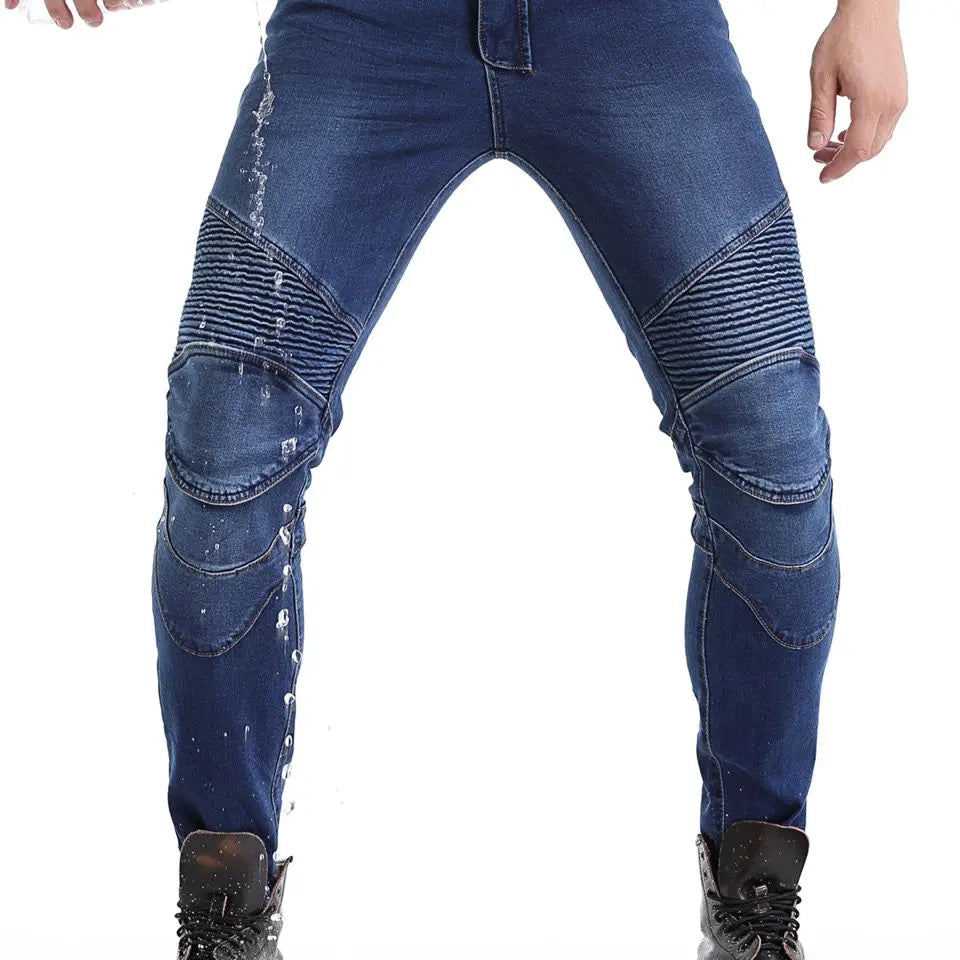 Men's Embroidered Motorcycle Jeans with Protective Gear – Perfect for Every Season