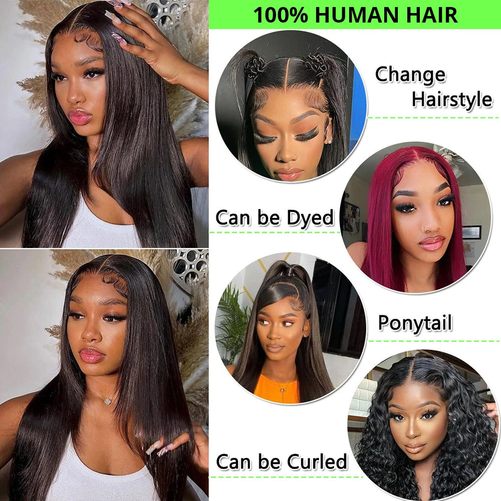 250% Pre Cut Straight Glueless Wig Human Hair, ready to Wear Brazilian for women