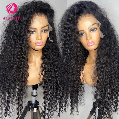 "exclusive limited  time offer" black curly lace front wigs | Deep Kinky Curly Brazilian Human Hair HD Lace Wig for Women