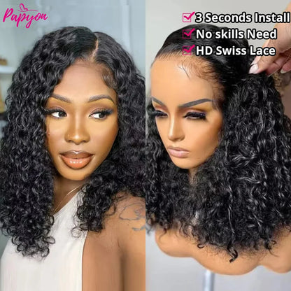 Premium Curly Water Wave Bob Wig – 200% Density Glueless Brazilian Remy Hair