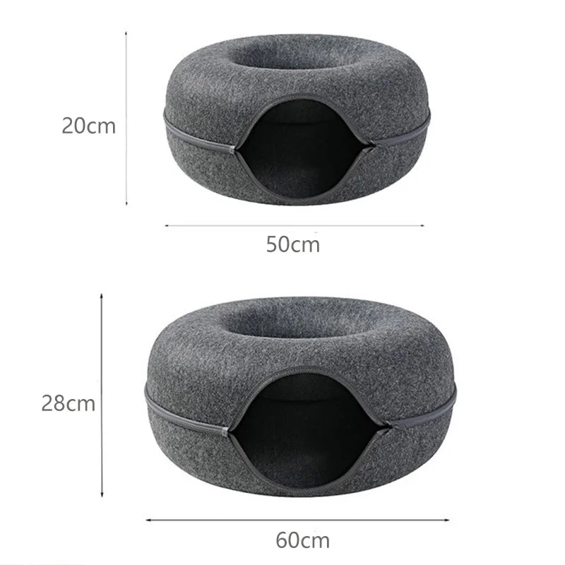 Pawstrip Donut Cat Bed for Two – Cozy, Interactive Tunnel & Plush Comfort for Cats