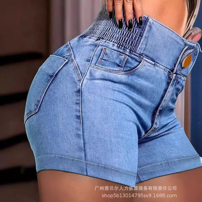 Buttoned Bleached High Waist Denim Shorts for Women