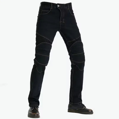 Men's Embroidered Motorcycle Jeans with Protective Gear – Perfect for Every Season