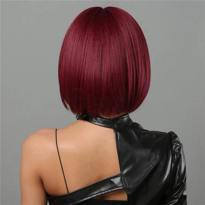 Short Wine Red Bob Wigs For Women - Burgundy Bob Wigs With Thick Bangs