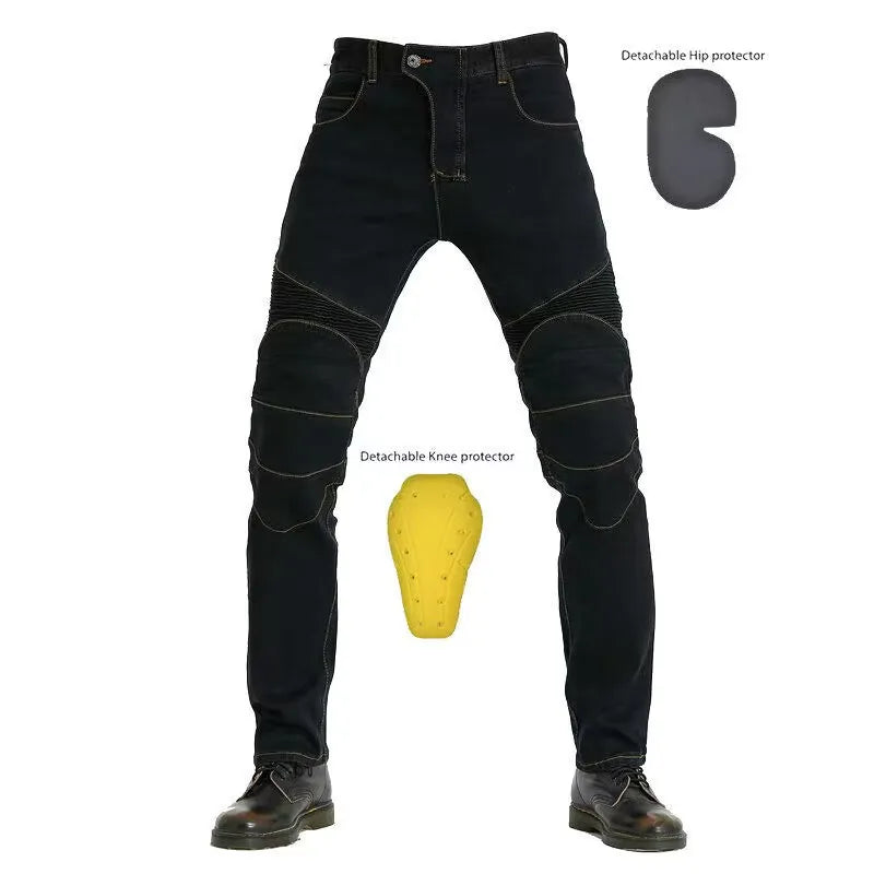 Men's Embroidered Motorcycle Jeans with Protective Gear – Perfect for Every Season