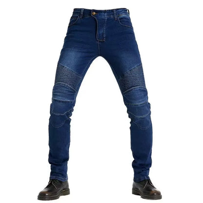 Men's Embroidered Motorcycle Jeans with Protective Gear – Perfect for Every Season