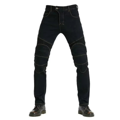 Men's Embroidered Motorcycle Jeans with Protective Gear – Perfect for Every Season