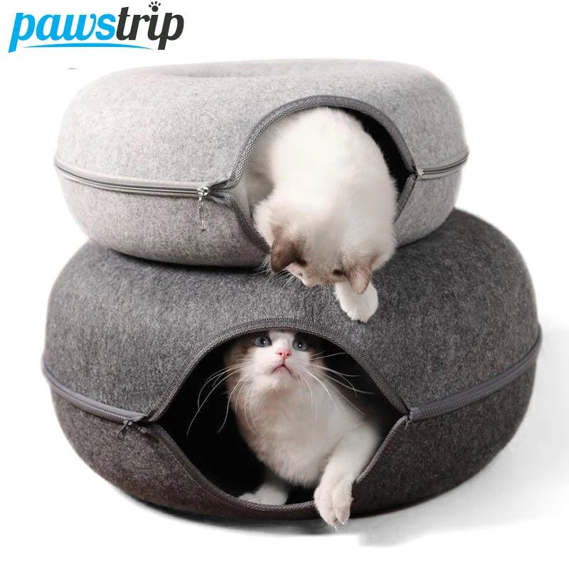 Pawstrip Donut Cat Bed for Two – Cozy, Interactive Tunnel & Plush Comfort for Cats