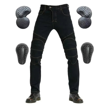 Men's Embroidered Motorcycle Jeans with Protective Gear – Perfect for Every Season