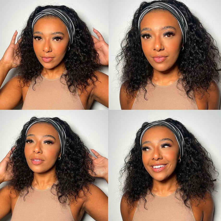 Headband Wig Human Hair Kinky Curly | 180% Density Glueless Full Machine Made Brazilian Wig