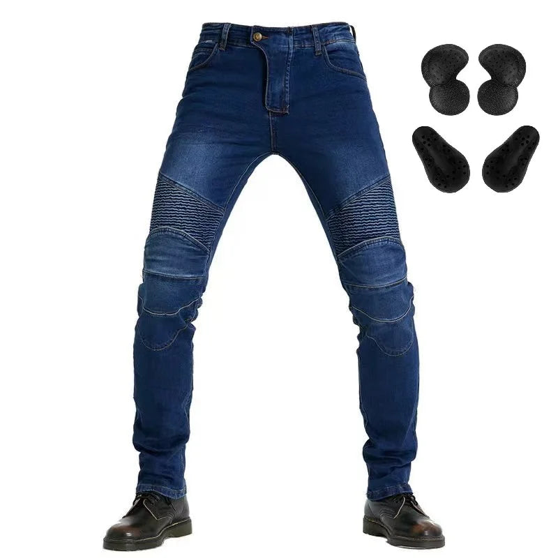 Men's Embroidered Motorcycle Jeans with Protective Gear – Perfect for Every Season