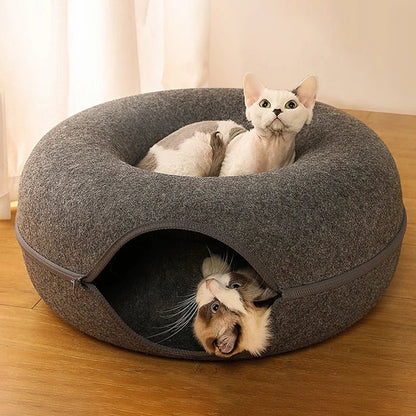 Pawstrip Donut Cat Bed for Two – Cozy, Interactive Tunnel & Plush Comfort for Cats