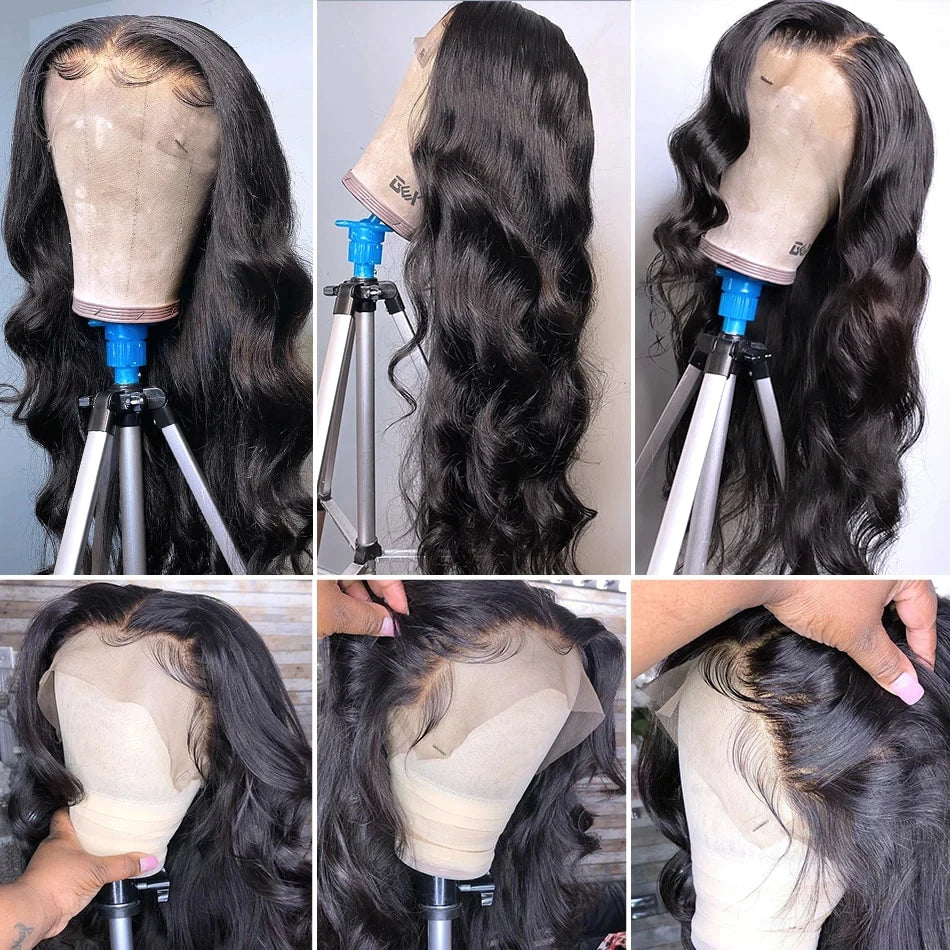 250 Density 13x6 black Body Wave Lace Front Human Hair Wig Brazilian 30 40 Inch 13x4 Lace Frontal Wigs PrePlucked For Women