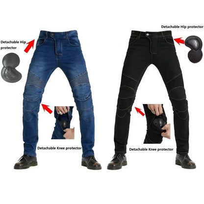 Men's Embroidered Motorcycle Jeans with Protective Gear – Perfect for Every Season