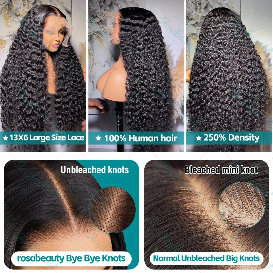 250 Density Kinky Curly Wigs Human Hair 13x6 HD Transparent Lace Frontal Deep Wave 5x5 Closure Preplucked For Women