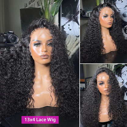 "exclusive limited  time offer" black curly lace front wigs | Deep Kinky Curly Brazilian Human Hair HD Lace Wig for Women