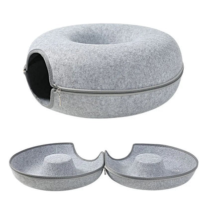 Pawstrip Donut Cat Bed for Two – Cozy, Interactive Tunnel & Plush Comfort for Cats