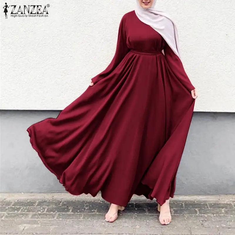 Elegant Women’s Solid Color Maxi Dress – Turkish Abaya Robe