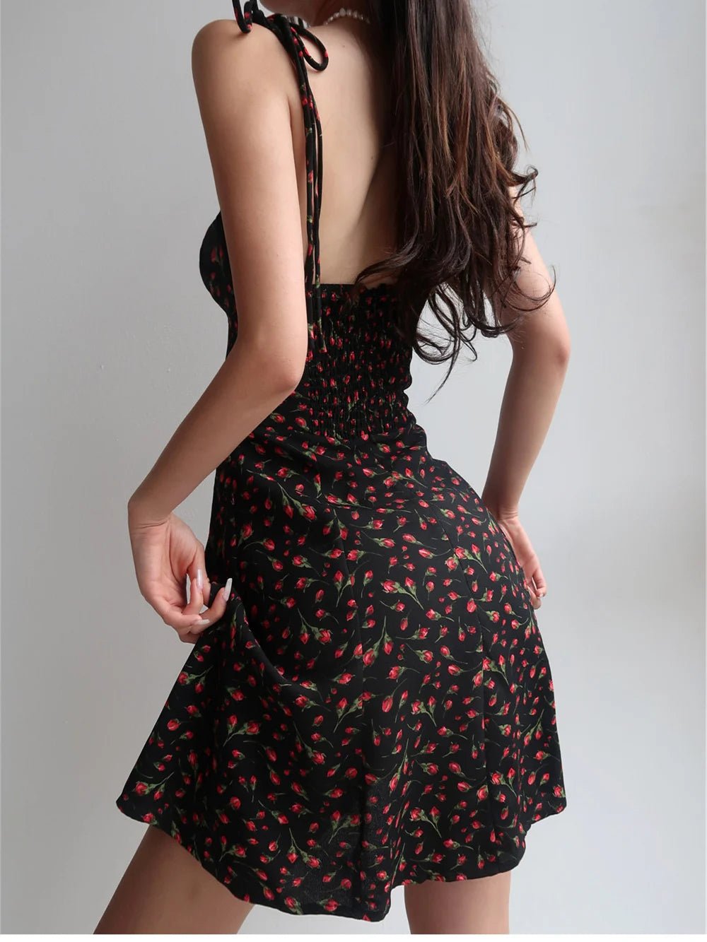 Summer Black Floral Short Dress 2024