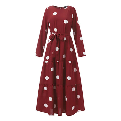 Women's Vintage Polka Dot Abaya Dress - Modest Maxi Hijab Sundress | Dubai Turkey Islamic Clothing