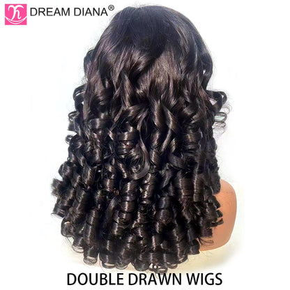 12A Raw Donor Unprocessed Virgin Human Hair Double Drown Loose Curly Wig 13x4 HD Lace 250% Density Bouncy Wave Lace Frontal Wigs