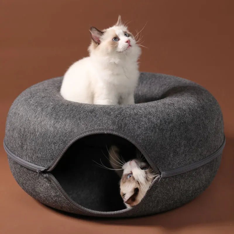 Pawstrip Donut Cat Bed for Two – Cozy, Interactive Tunnel & Plush Comfort for Cats