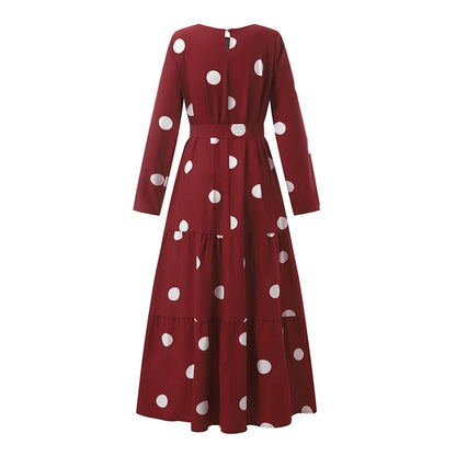 Women's Vintage Polka Dot Abaya Dress - Modest Maxi Hijab Sundress | Dubai Turkey Islamic Clothing