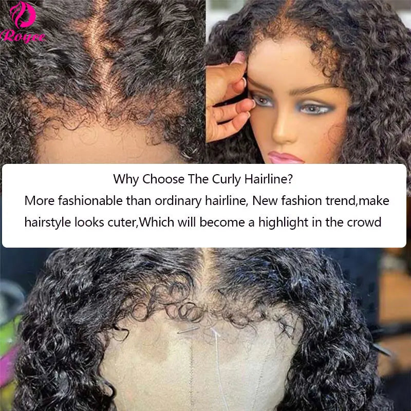 Kinky Curly Edged Wigs Transparent Human Hair Lace Wig Curly Brazilian 13x6 Lace Frontal Human Hair Wigs For Women Pre Plucked