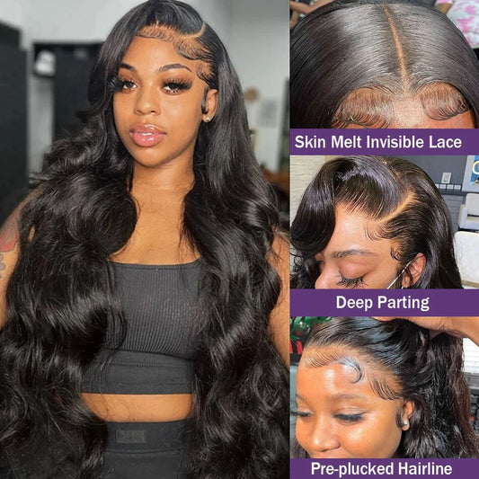 250 Density 13x6 black Body Wave Lace Front Human Hair Wig Brazilian 30 40 Inch 13x4 Lace Frontal Wigs PrePlucked For Women