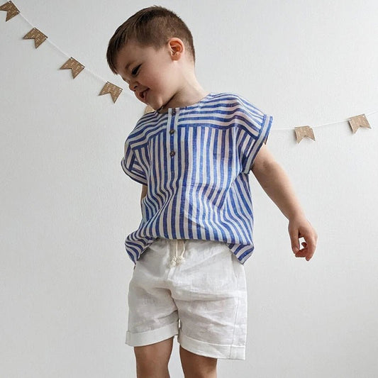 Bobyjee Boys Striped Casual T-Shirt – Trendy Cotton-Linen Blend for Ages 1-6