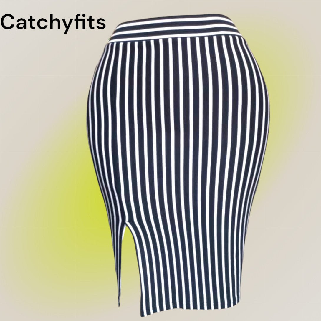 Chic Black and White Striped Tight Pencil Skirt for Effortless Elegance