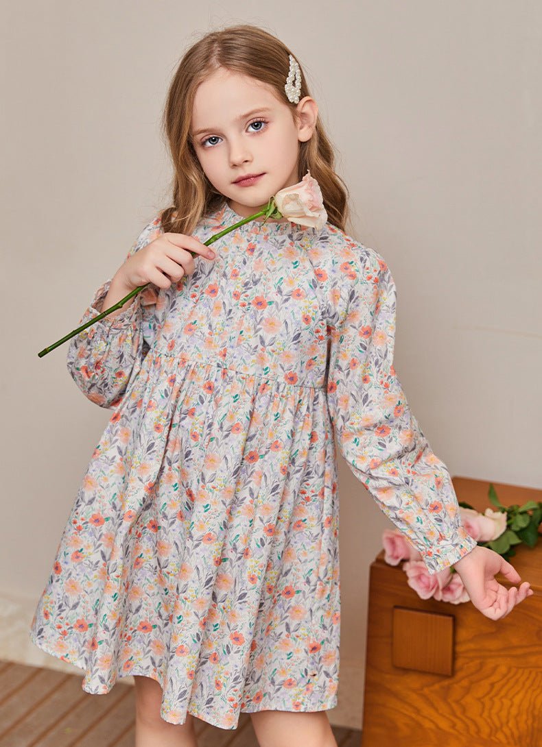 Girls’ Floral Cotton Dress | Vintage Puff Sleeve Charm