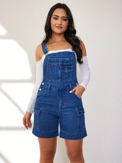 Trendy Women’s Casual Denim Overalls Shorts with Adjustable Straps and Pockets