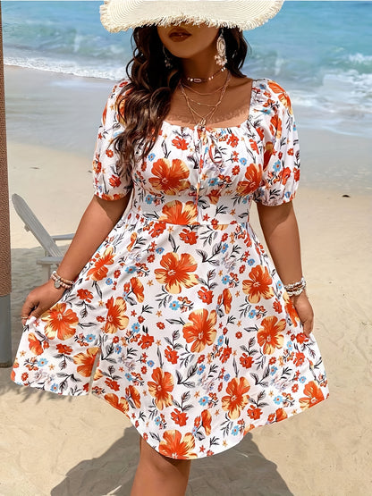 Plus Size Romantic Floral Mini Dress