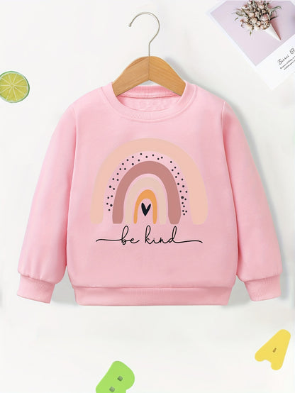 Casual, Cute Pullover Sweatshirt for Girls with "Be Kind" Rainbow Print**