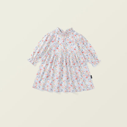 Girls’ Floral Cotton Dress | Vintage Puff Sleeve Charm