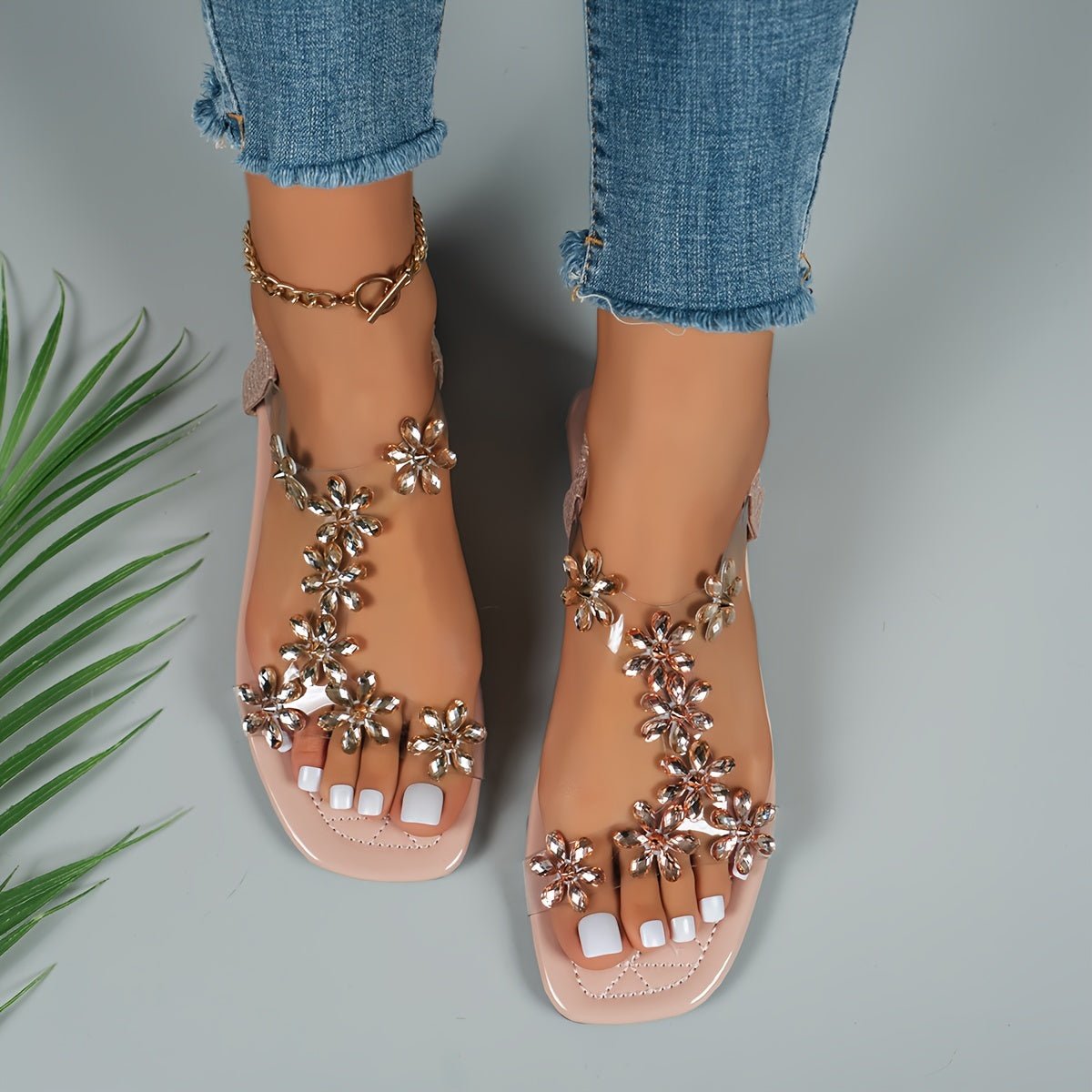 Shine in Style with Rhinestone Butterfly Flat Sandals for Women